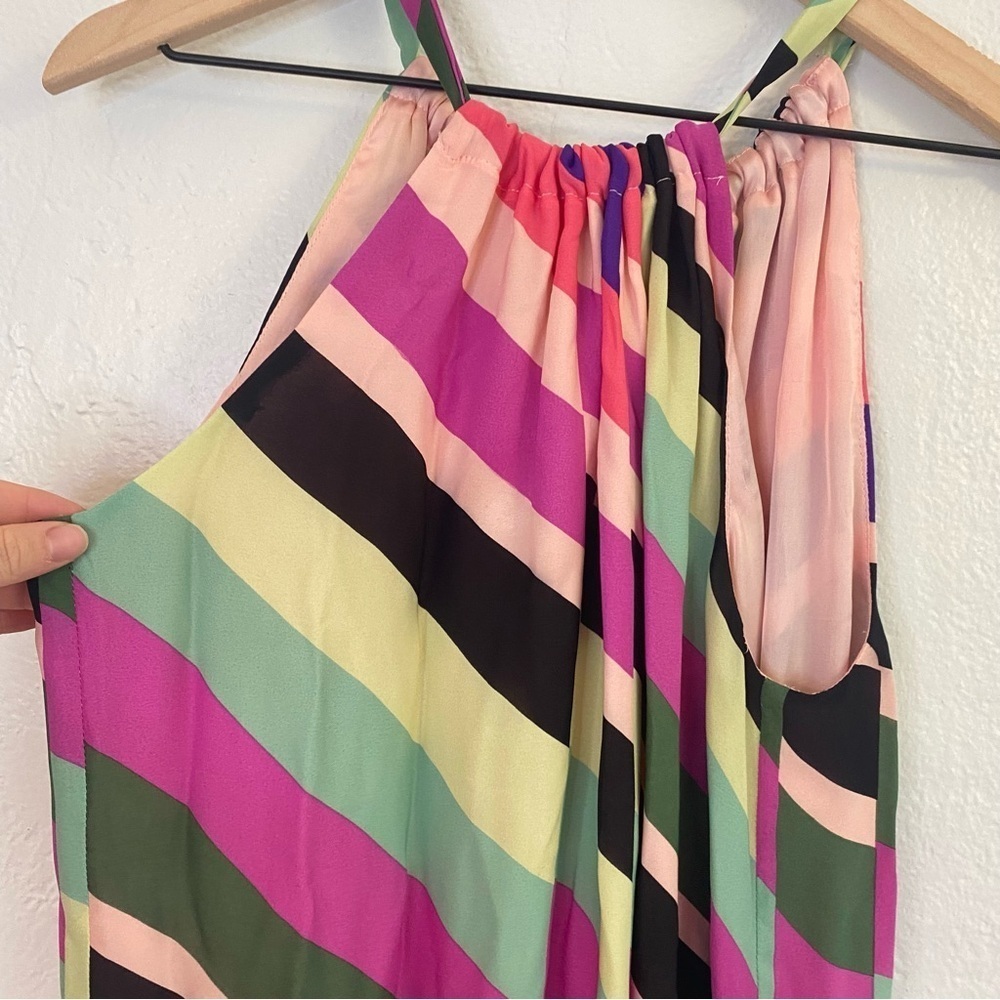 Trina Turk silk Rancho wind chimes multicolored stripped dress size large - Picture 3 of 6